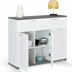 Buffet blanc et plateau gris 100 cm avec 3 portes et 1 tiroir*IDMarket Clearance
