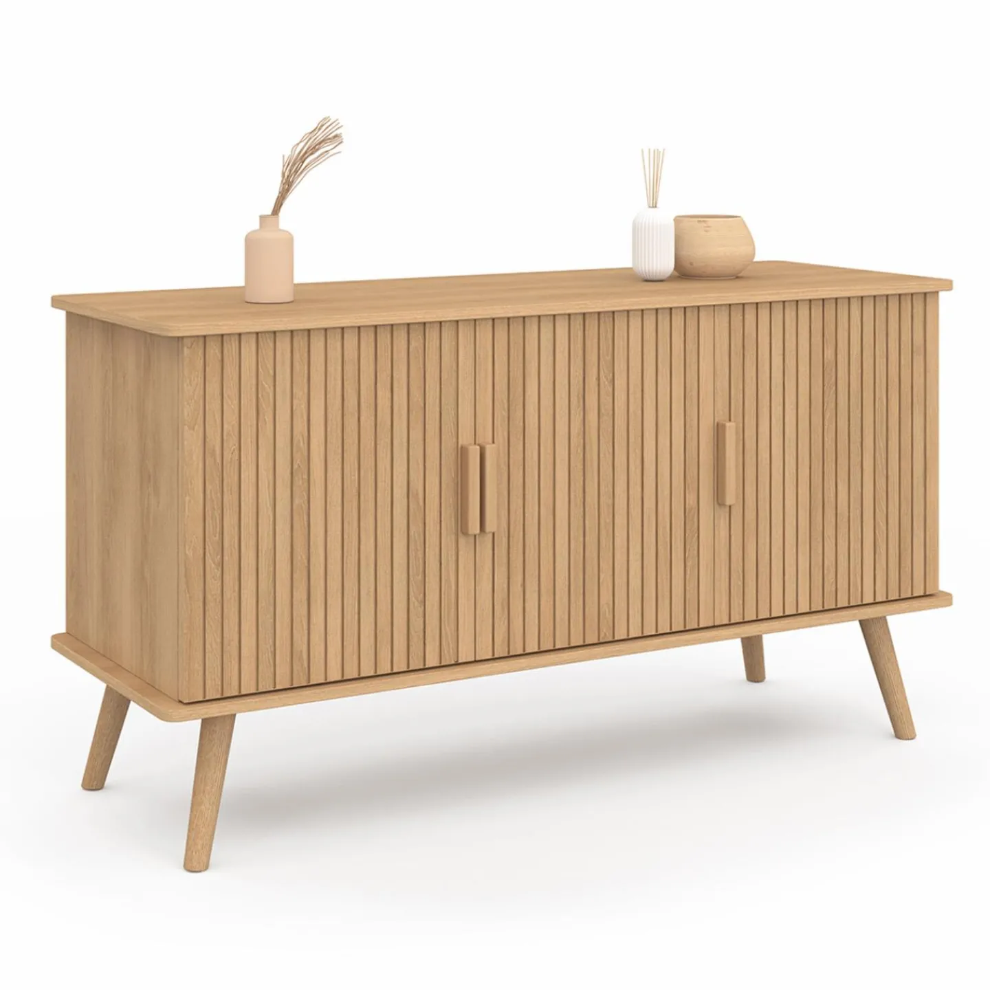 Buffet bois 3 portes 110 cm effet lattes*IDMarket Clearance