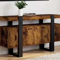 Buffet bois effet vieilli et noir 140 cm 4 portes*IDMarket Sale