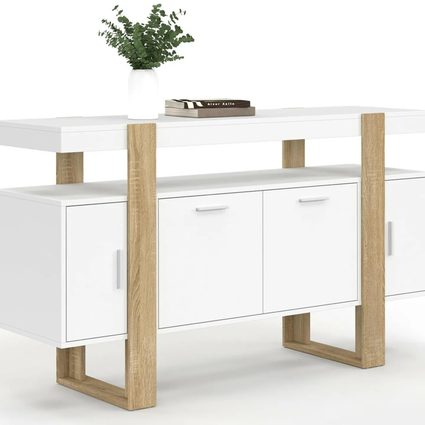 Buffet bois et blanc 140 cm avec 4 portes*IDMarket Best