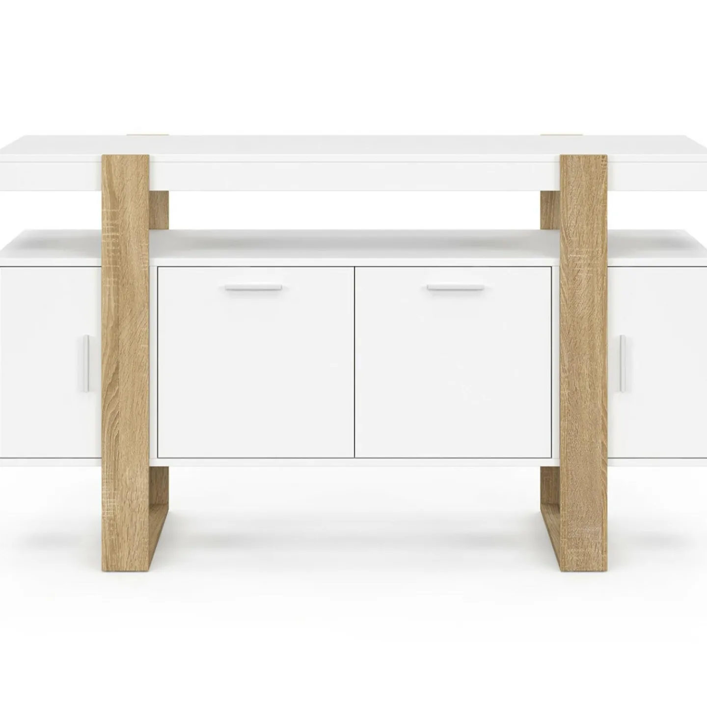 Buffet bois et blanc 140 cm avec 4 portes*IDMarket Best