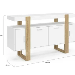 Buffet bois et blanc 140 cm avec 4 portes*IDMarket Best