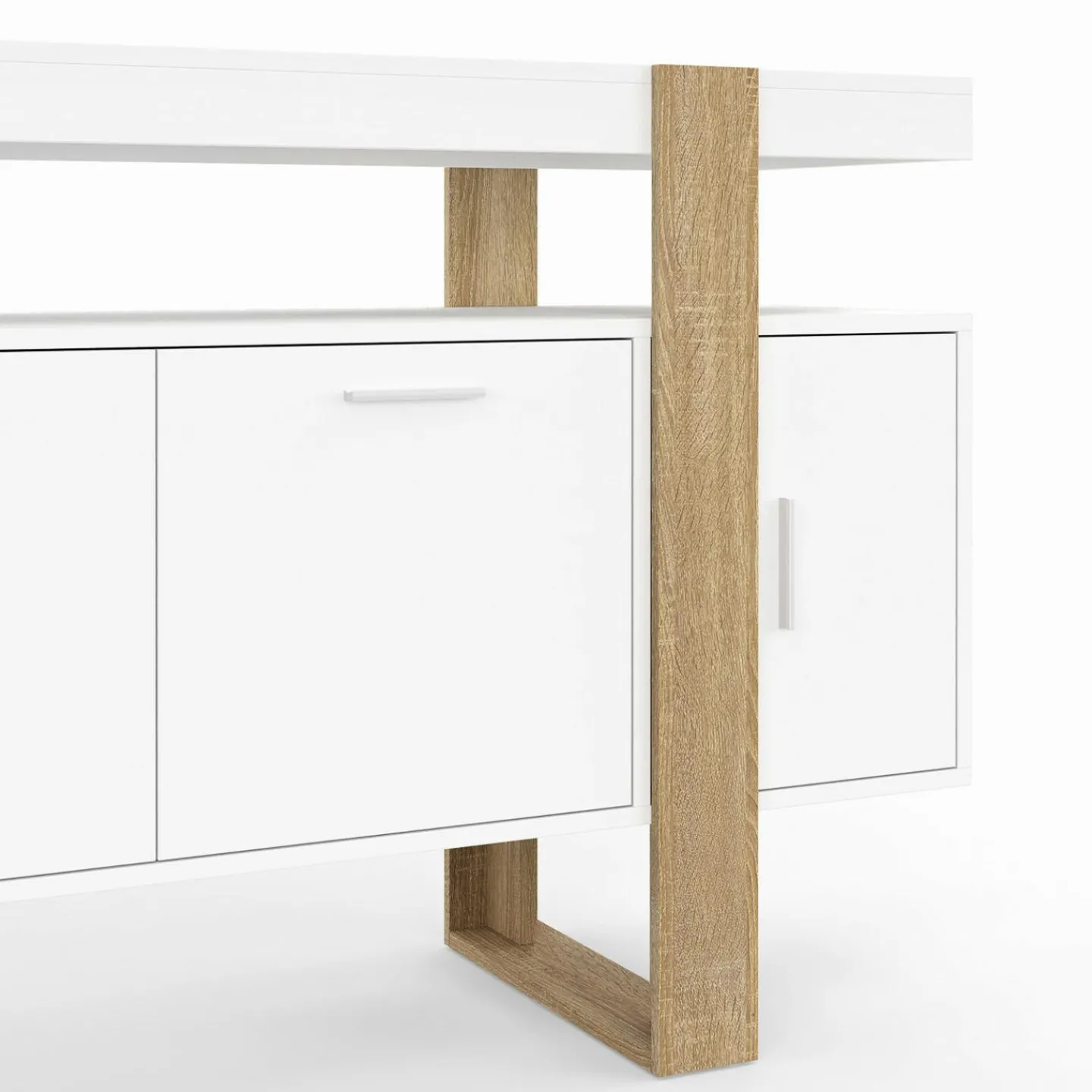 Buffet bois et blanc 140 cm avec 4 portes*IDMarket Best