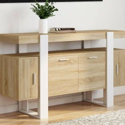 Buffet bois et blanc 4 portes 140 cm*IDMarket Best