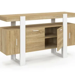 Buffet bois et blanc 4 portes 140 cm*IDMarket Best