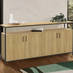 Buffet bois et noir style industriel 160 cm 4 portes*IDMarket Best