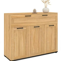 Buffet bois et poignées noires 100 cm avec 3 portes et 1 tiroir*IDMarket New