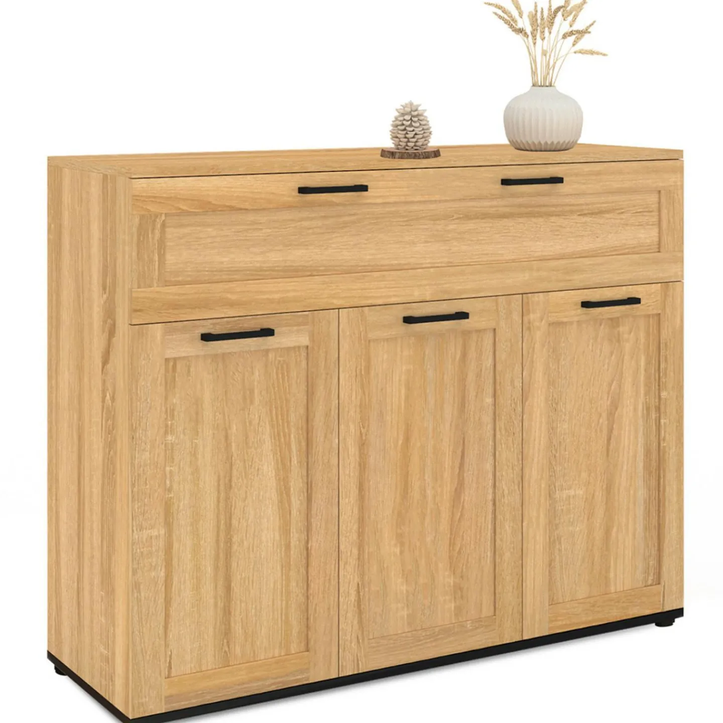 Buffet bois et poignées noires 100 cm avec 3 portes et 1 tiroir*IDMarket New