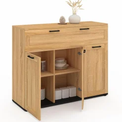Buffet bois et poignées noires 100 cm avec 3 portes et 1 tiroir*IDMarket New