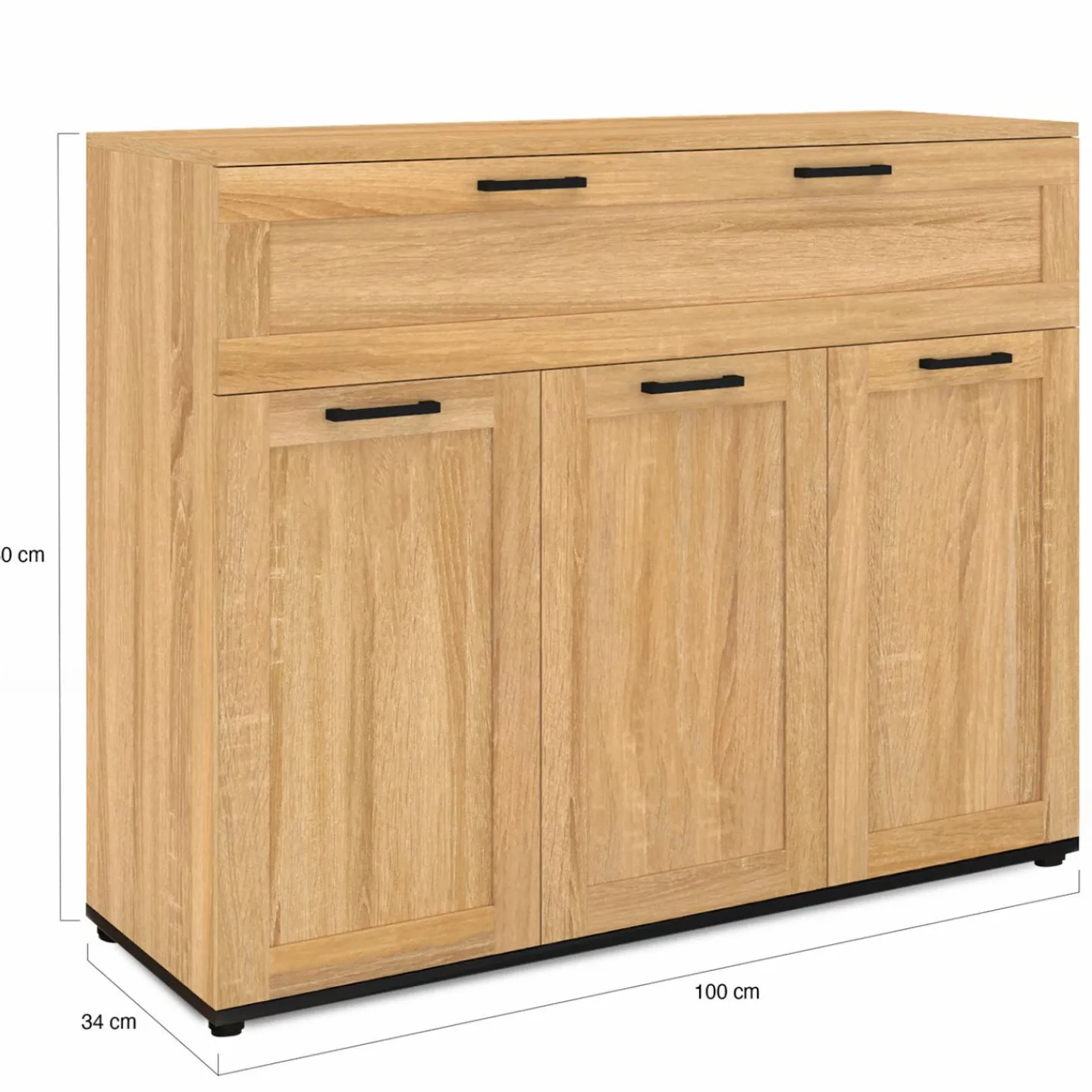 Buffet bois et poignées noires 100 cm avec 3 portes et 1 tiroir*IDMarket New