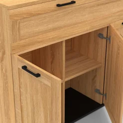 Buffet bois et poignées noires 100 cm avec 3 portes et 1 tiroir*IDMarket New