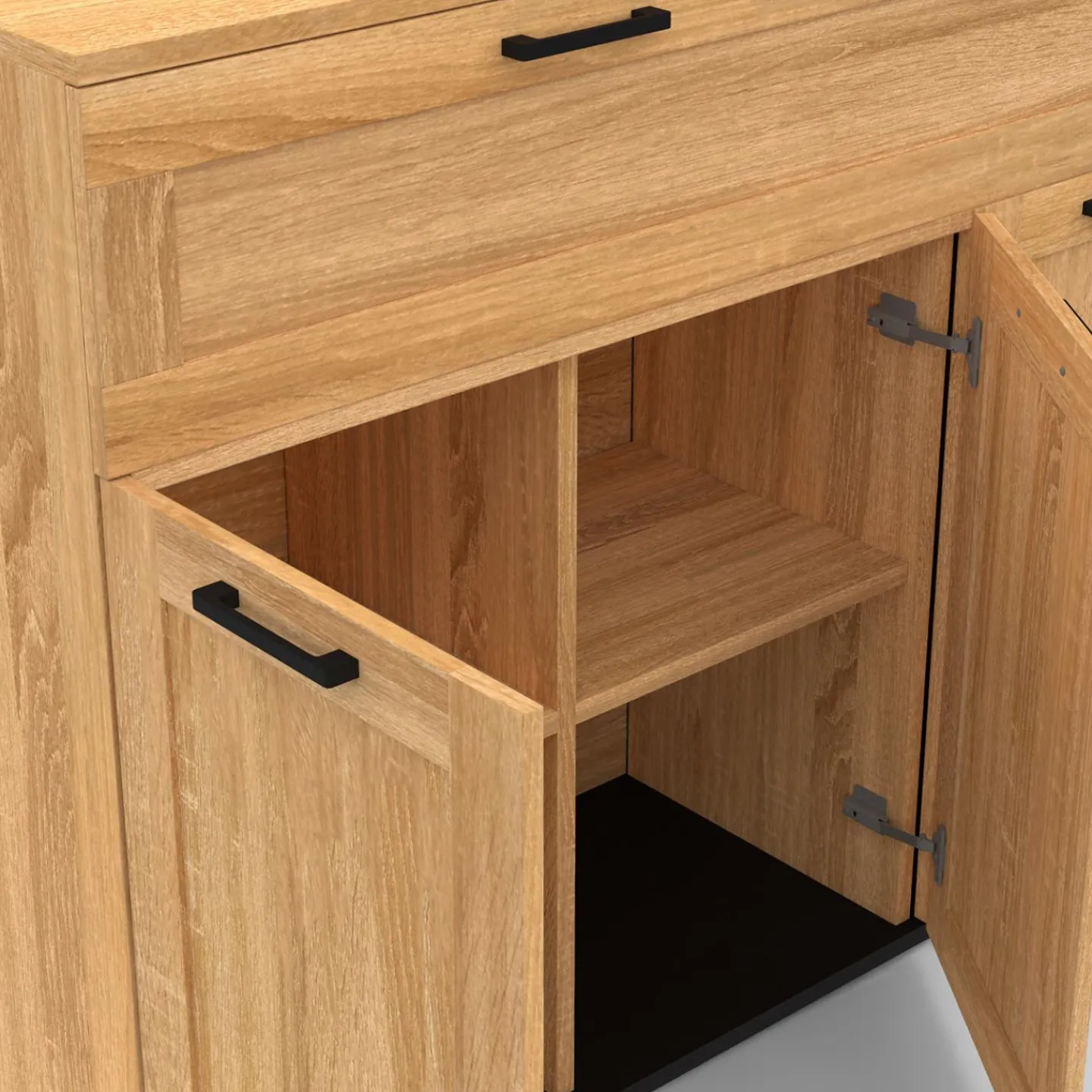 Buffet bois et poignées noires 100 cm avec 3 portes et 1 tiroir*IDMarket New