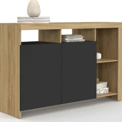Buffet bois façon hêtre avec portes noires*IDMarket Clearance