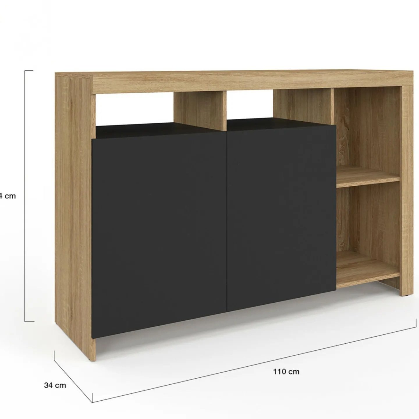 Buffet bois façon hêtre avec portes noires*IDMarket Clearance