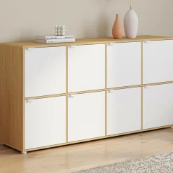 Buffet casier 8 portes 139 cm blanc et bois*IDMarket Hot