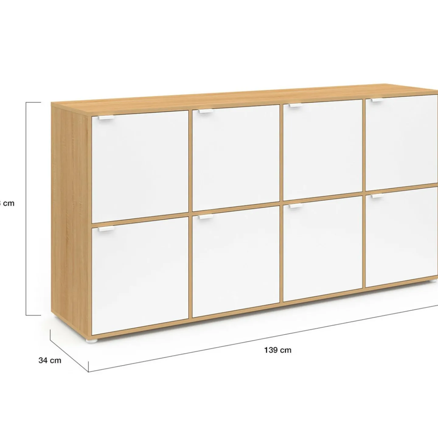 Buffet casier 8 portes 139 cm blanc et bois*IDMarket Hot