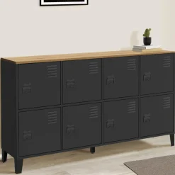 Buffet casier 8 portes en métal noir avec plateau bois 139 cm*IDMarket Outlet