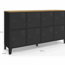 Buffet casier 8 portes en métal noir avec plateau bois 139 cm*IDMarket Outlet