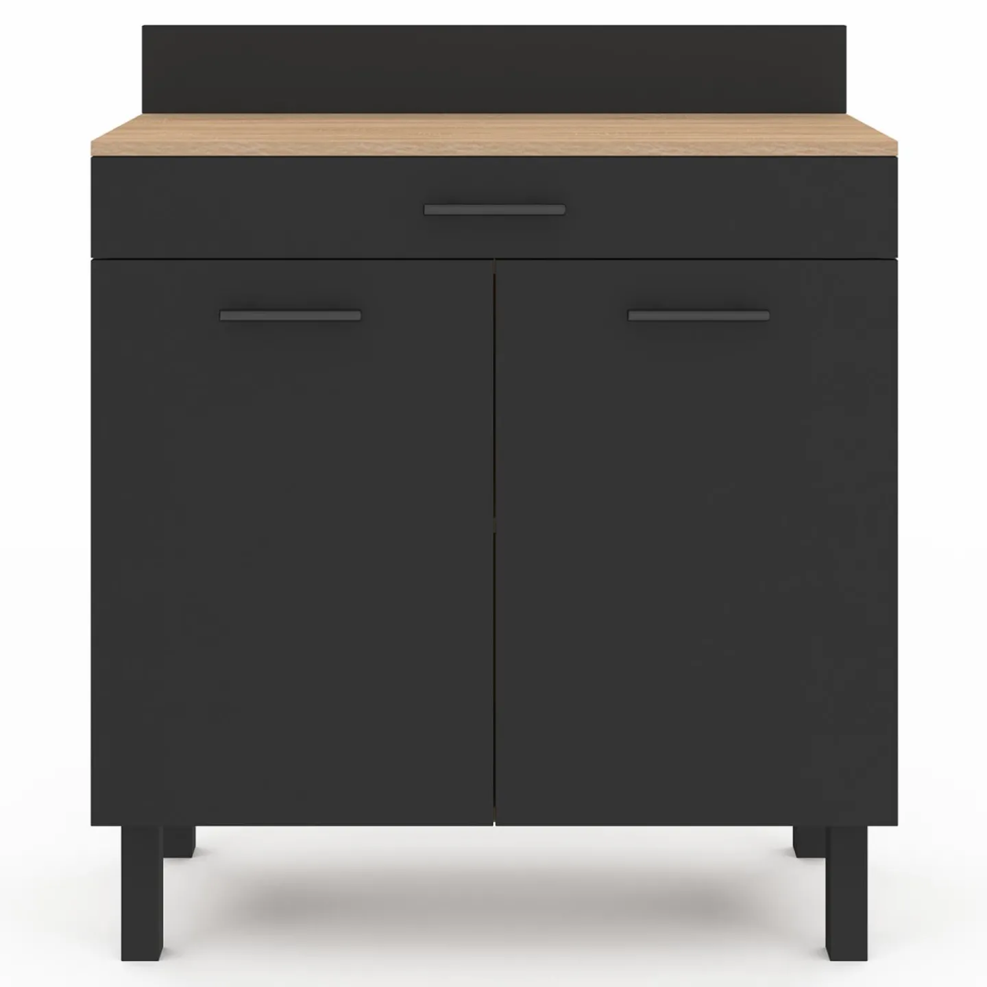 Buffet casserolier de cuisine de 80 cm avec 2 portes, 1 tiroir et un plan de travail façon hêtre*IDMarket Discount