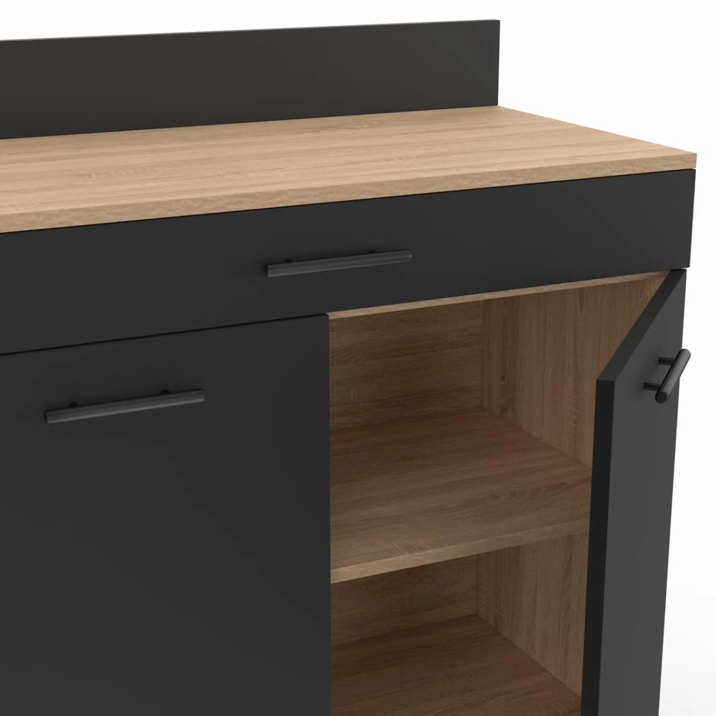 Buffet casserolier de cuisine de 80 cm avec 2 portes, 1 tiroir et un plan de travail façon hêtre*IDMarket Discount