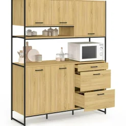 Buffet casserolier de cuisine 140 cm 5 portes + 3 tiroirs design industriel*IDMarket Sale
