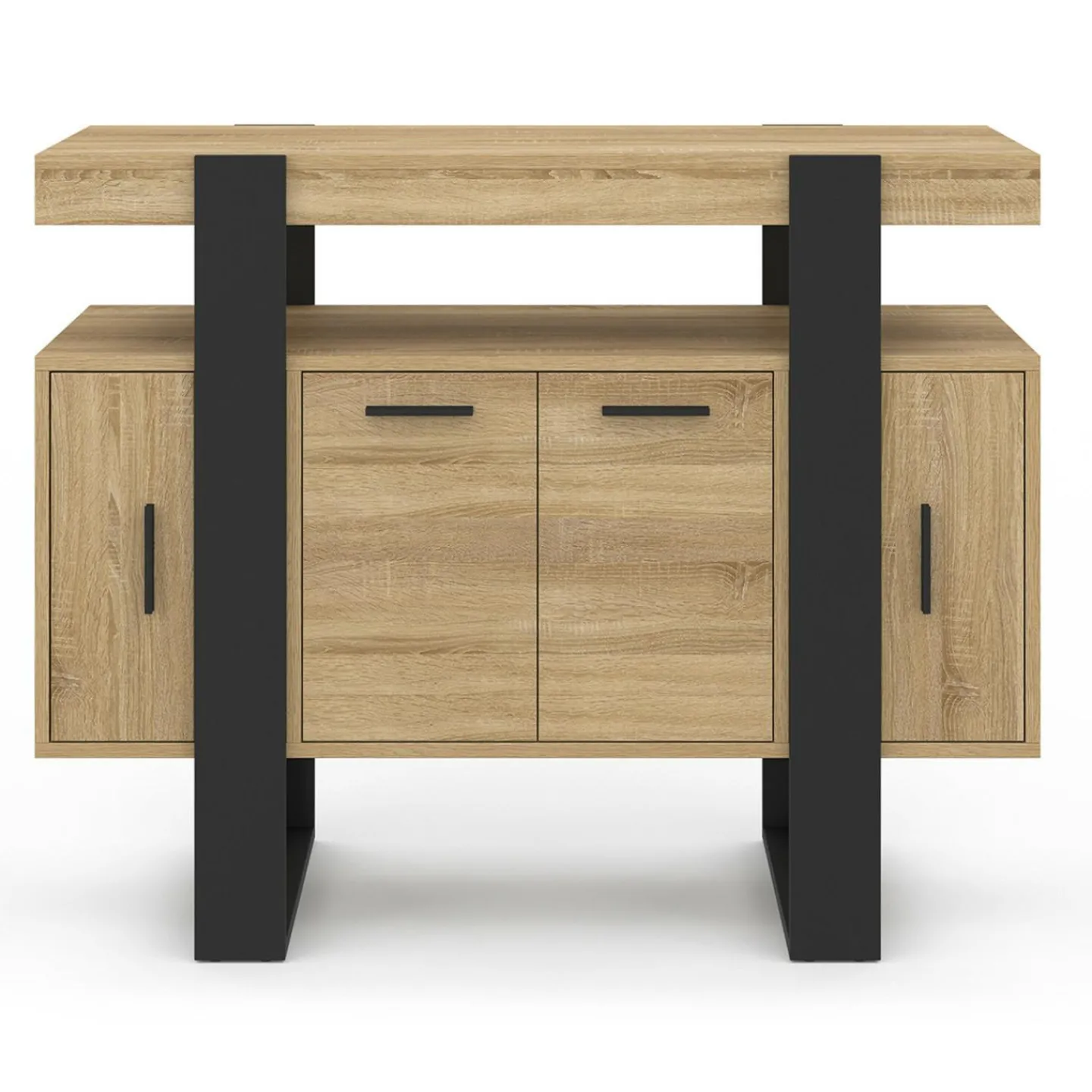 Buffet 100cm 4 portes bois et noir avec étagère*IDMarket New