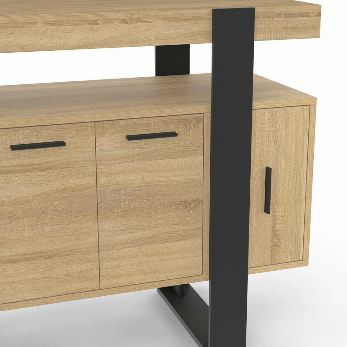 Buffet 100cm 4 portes bois et noir avec étagère*IDMarket New