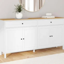 Buffet 160cm 4 portes et 2 tiroirs blanc et plateau bois*IDMarket Outlet