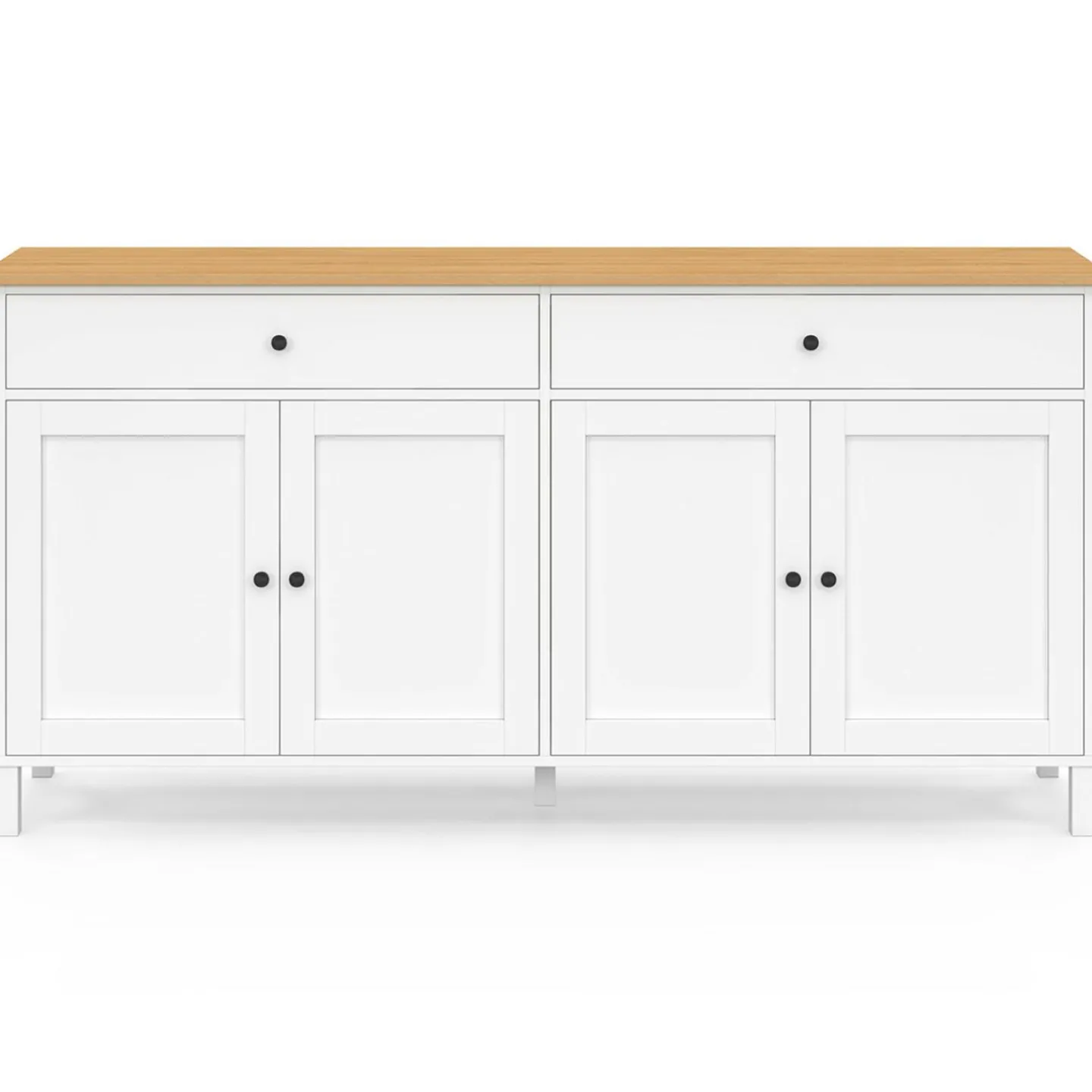 Buffet 160cm 4 portes et 2 tiroirs blanc et plateau bois*IDMarket Outlet