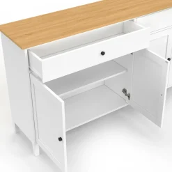 Buffet 160cm 4 portes et 2 tiroirs blanc et plateau bois*IDMarket Outlet