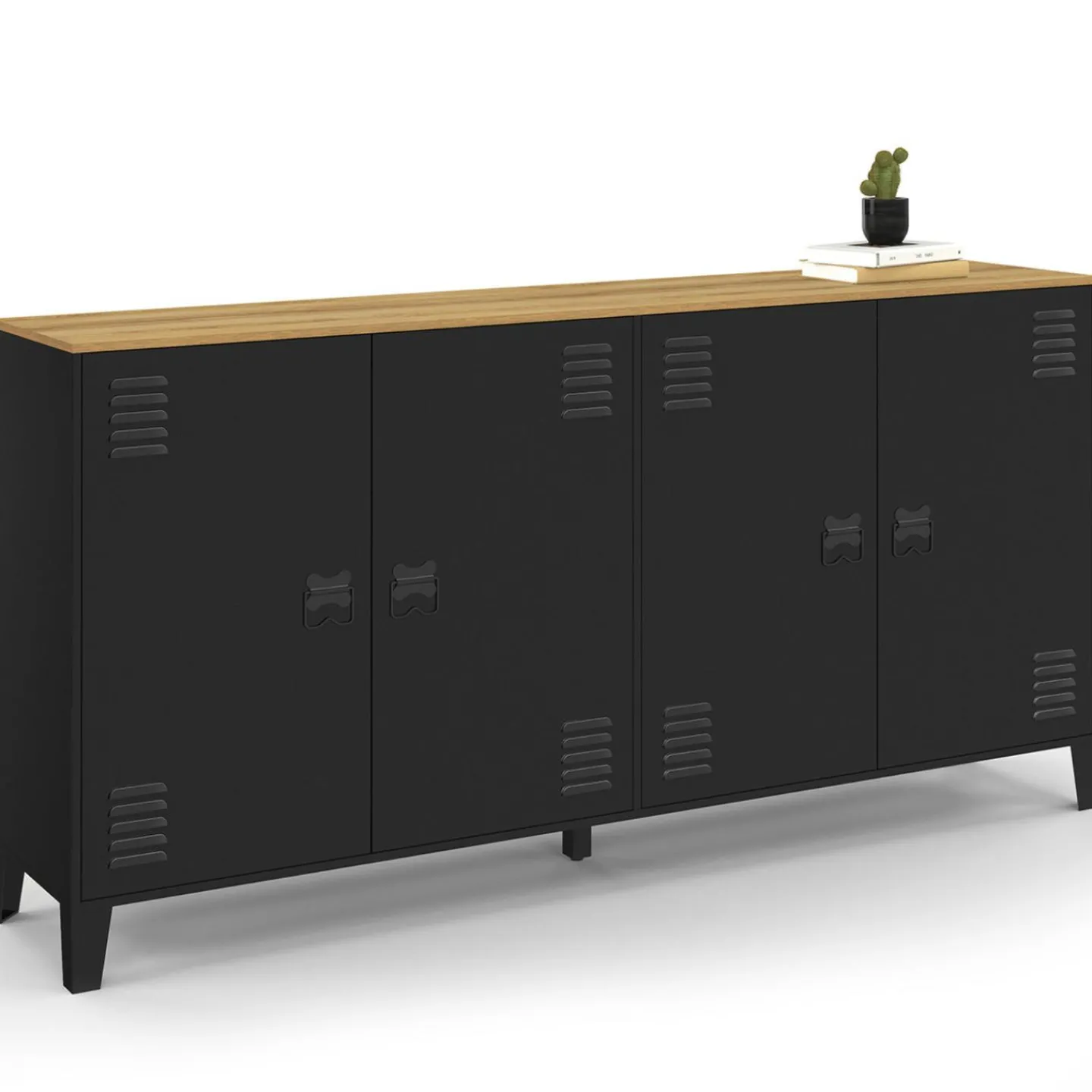 Buffet 160cm ESTER 4 portes en métal noir plateau bois design industriel*IDMarket Clearance
