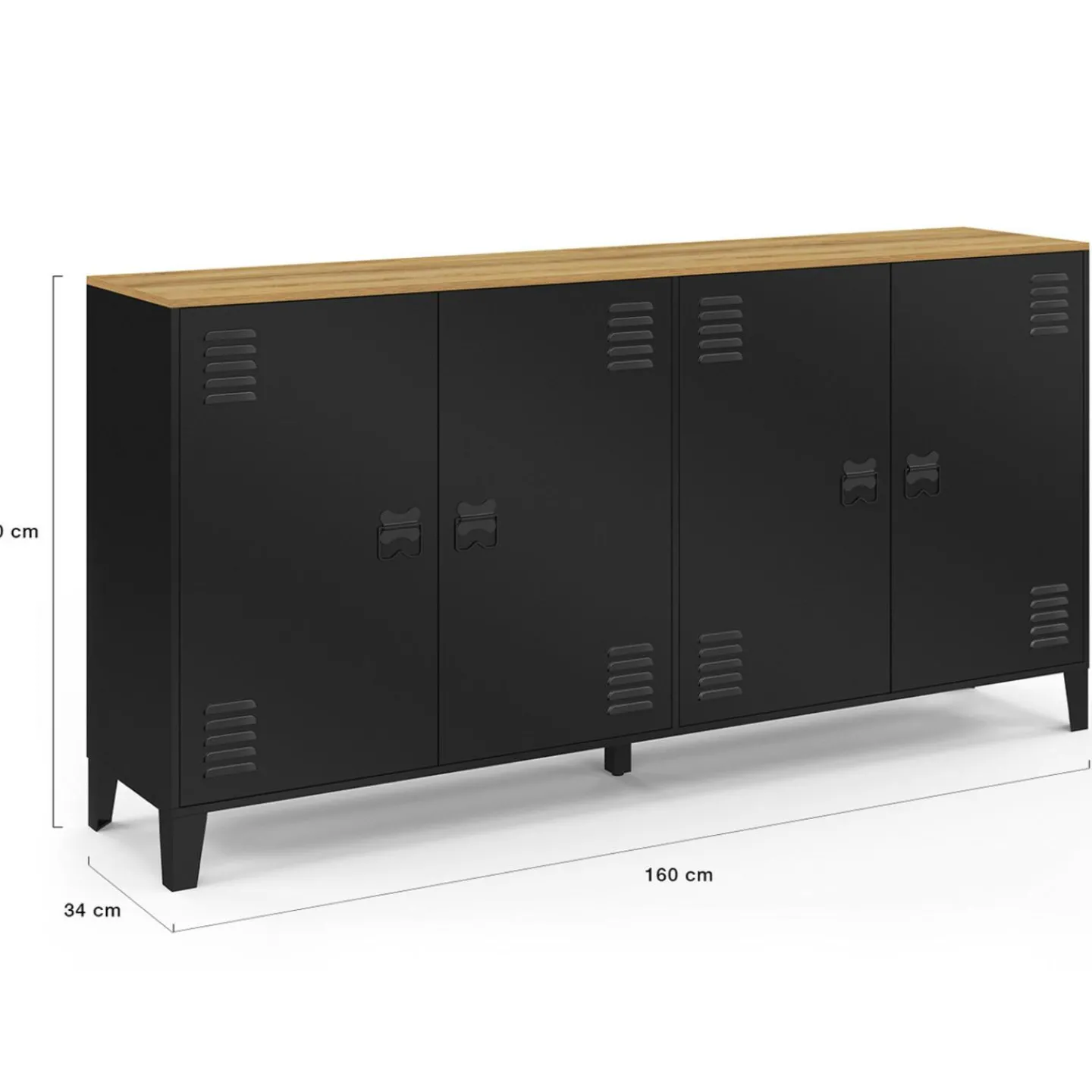 Buffet 160cm ESTER 4 portes en métal noir plateau bois design industriel*IDMarket Clearance