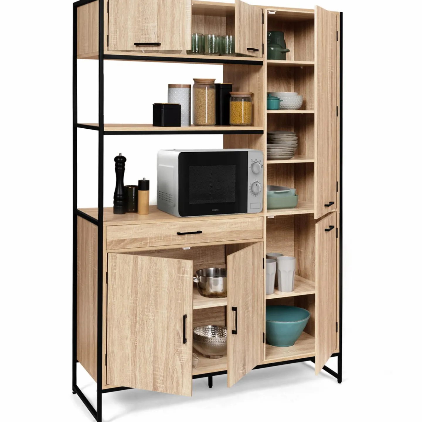 Buffet cuisine bois clair style industriel 120 cm*IDMarket Outlet