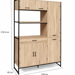 Buffet cuisine bois clair style industriel 120 cm*IDMarket Outlet
