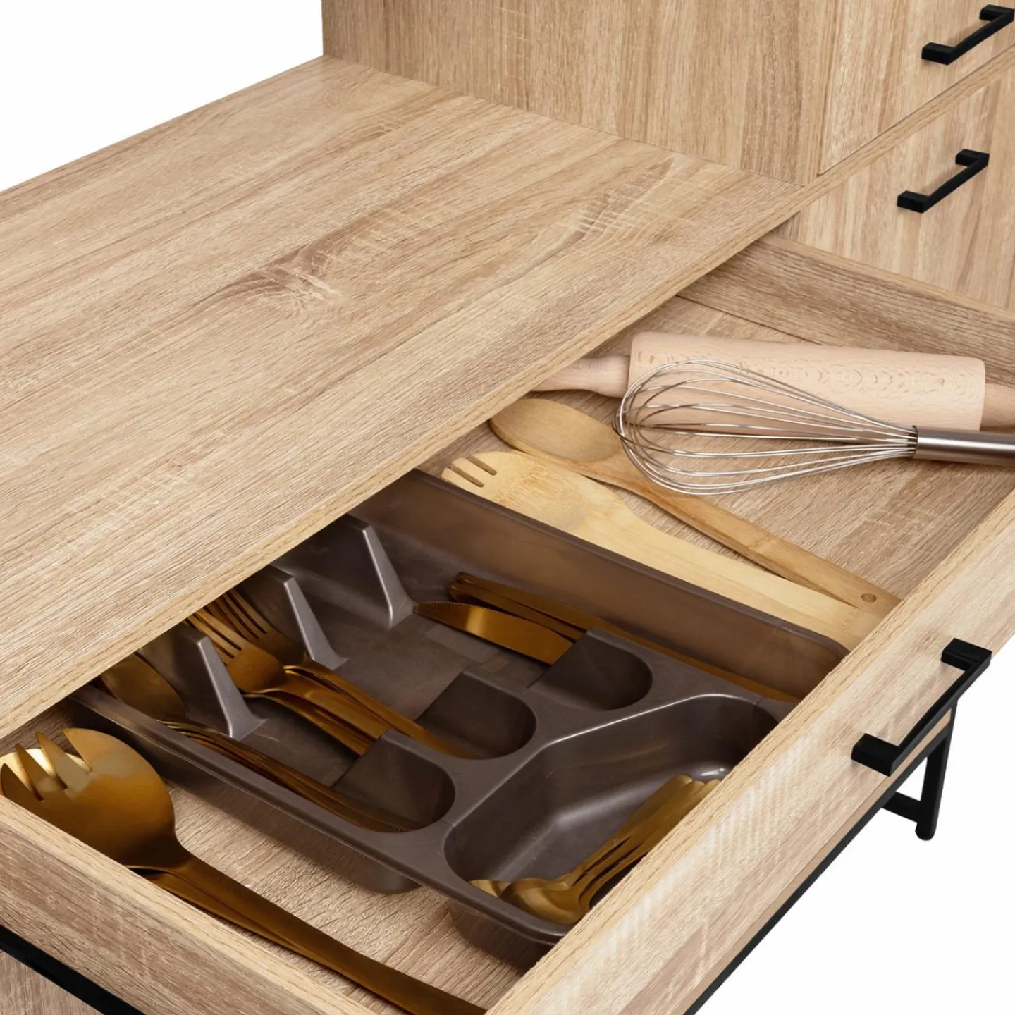 Buffet cuisine bois clair style industriel 120 cm*IDMarket Outlet