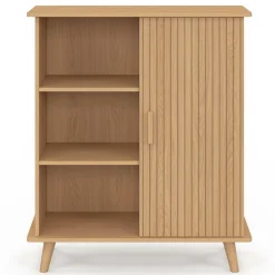 Buffet d'appoint 70 cm bois effet lattes et tasseau avec 3 étagères et placard*IDMarket Outlet