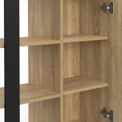 Buffet d'appoint 3 étagères et placard 70 cm bois et noir*IDMarket