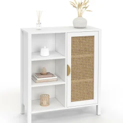 Buffet d'appoint 3 étagères et placard de 70 cm blanc avec cannage*IDMarket Discount
