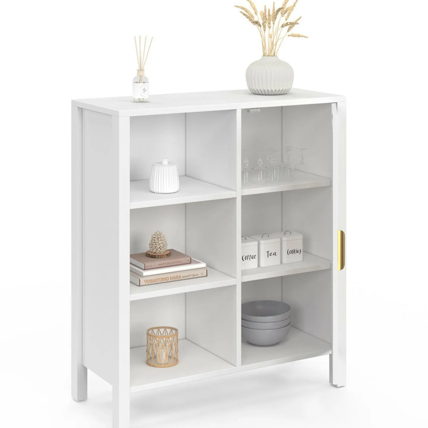 Buffet d'appoint 3 étagères et placard de 70 cm blanc avec cannage*IDMarket Discount