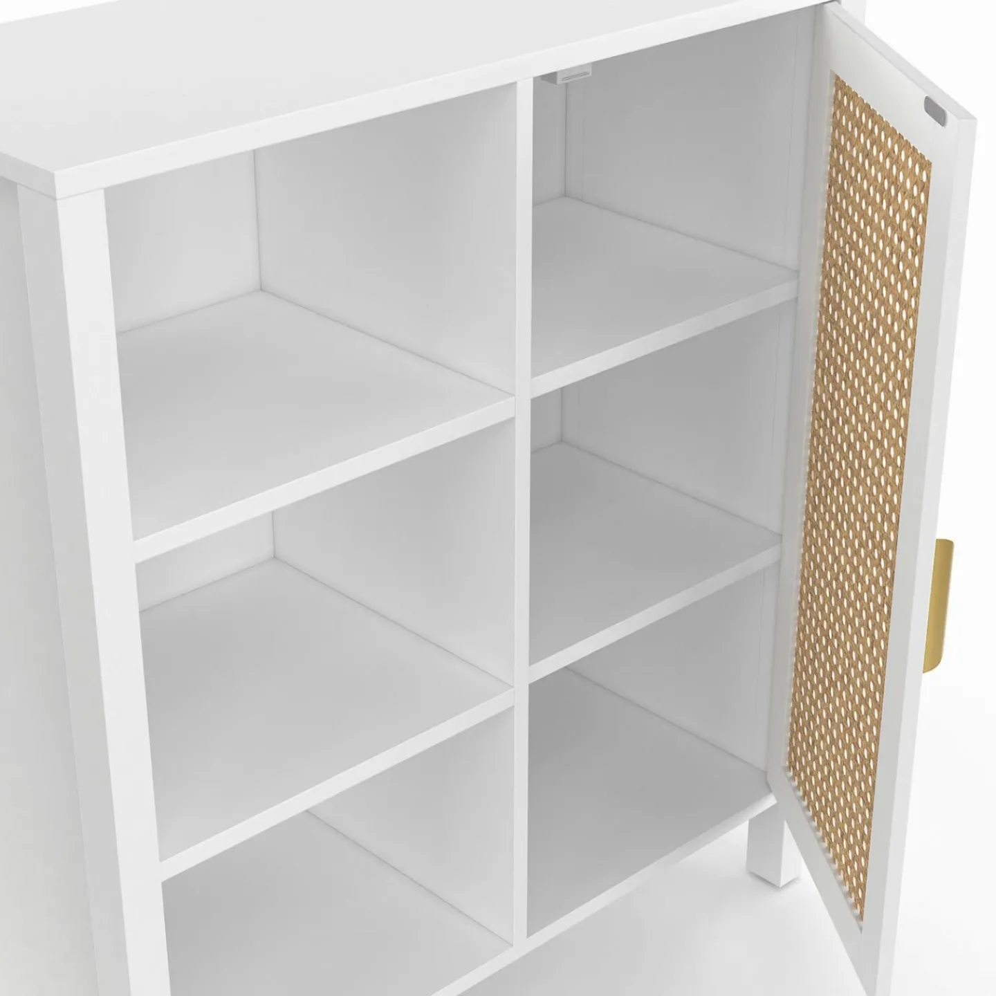 Buffet d'appoint 3 étagères et placard de 70 cm blanc avec cannage*IDMarket Discount