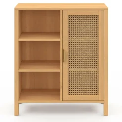 Buffet d’appoint cannage avec 3 étagères et placard 70 cm*IDMarket