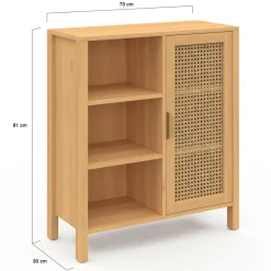 Buffet d’appoint cannage avec 3 étagères et placard 70 cm*IDMarket