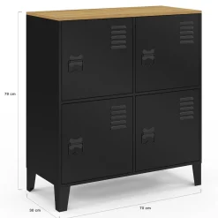 Buffet d'appoint casier 70 cm 4 portes en métal noir plateau bois design industriel*IDMarket