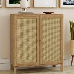 Buffet d'appoint vintage 70 cm 2 portes effet cannage*IDMarket Clearance