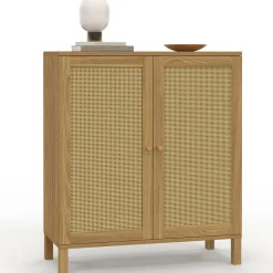 Buffet d'appoint vintage 70 cm 2 portes effet cannage*IDMarket Clearance