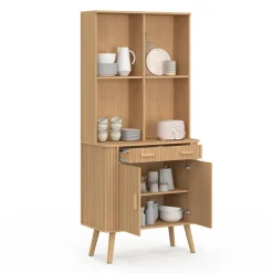 Buffet de cuisine 80 CM 2 portes + tiroir effet lattes tasseau de bois*IDMarket Outlet