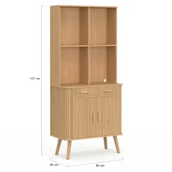 Buffet de cuisine 80 CM 2 portes + tiroir effet lattes tasseau de bois*IDMarket Outlet