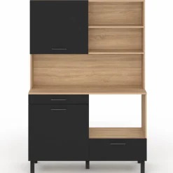 Buffet de cuisine 3 portes + 1 tiroir façon hêtre et noir 120cm*IDMarket Discount