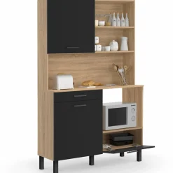 Buffet de cuisine 3 portes + 1 tiroir façon hêtre et noir 120cm*IDMarket Discount