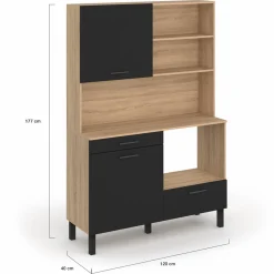 Buffet de cuisine 3 portes + 1 tiroir façon hêtre et noir 120cm*IDMarket Discount